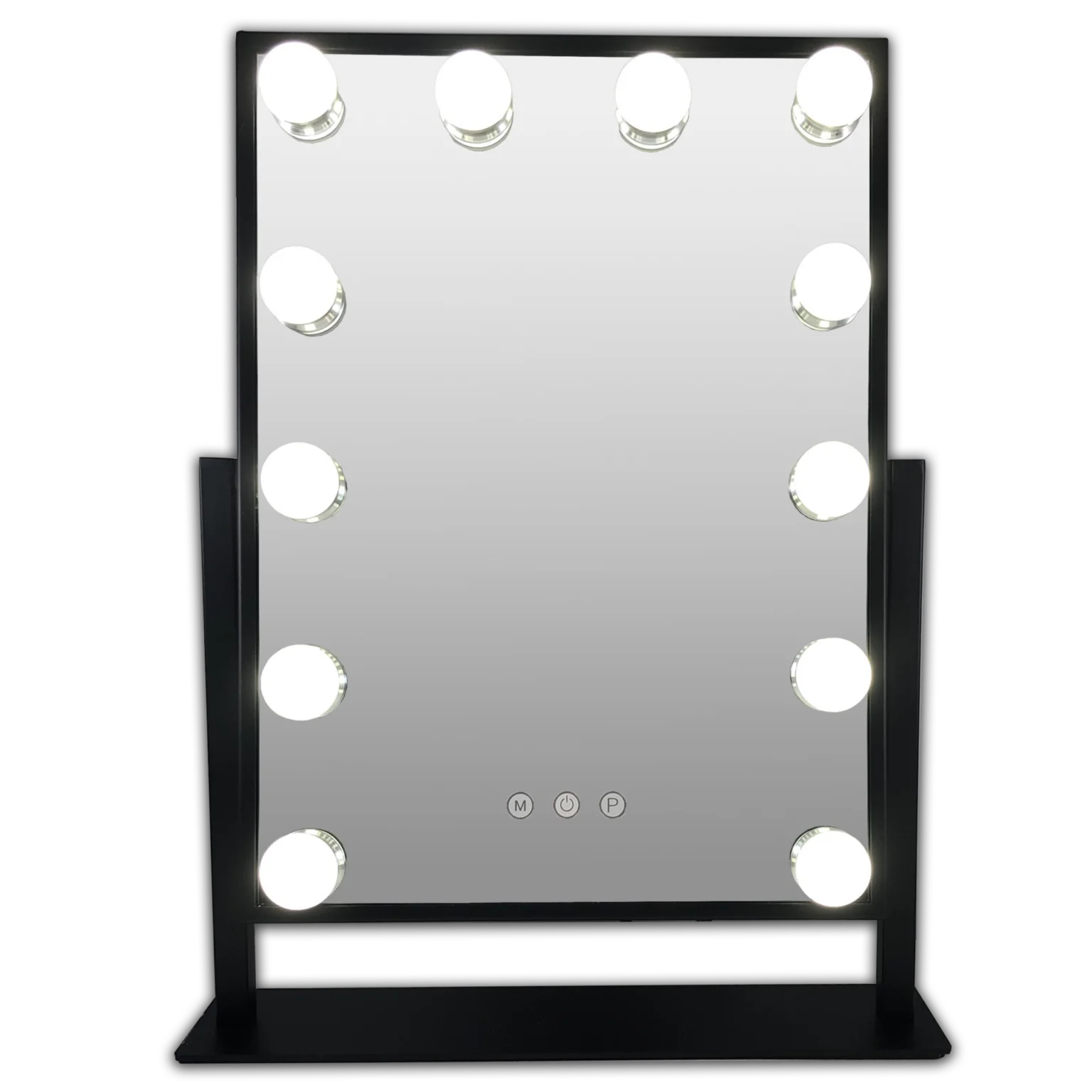 Metalen Hollywood Spiegel Zwart Groot 12 LED Bulbs