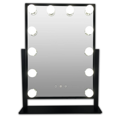 Metalen Hollywood Spiegel Zwart Groot 12 LED Bulbs