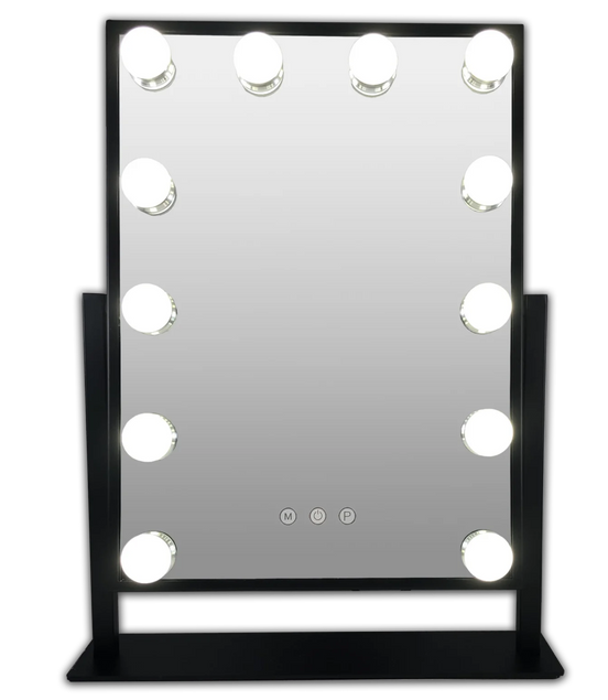 Metalen Hollywood Spiegel Zwart Groot 12 LED Bulbs