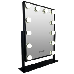 Metalen Hollywood Spiegel Zwart Groot 12 LED Bulbs